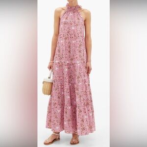 RHODE Julia High Neck Tiered Floral Print Cotton Dress